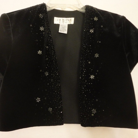 J R Nites Caliendo Black Velvety Crop Jacket Dress - Picture 7 of 8